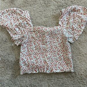 Japna Floral Puff Sleeve Blouse - White and Red